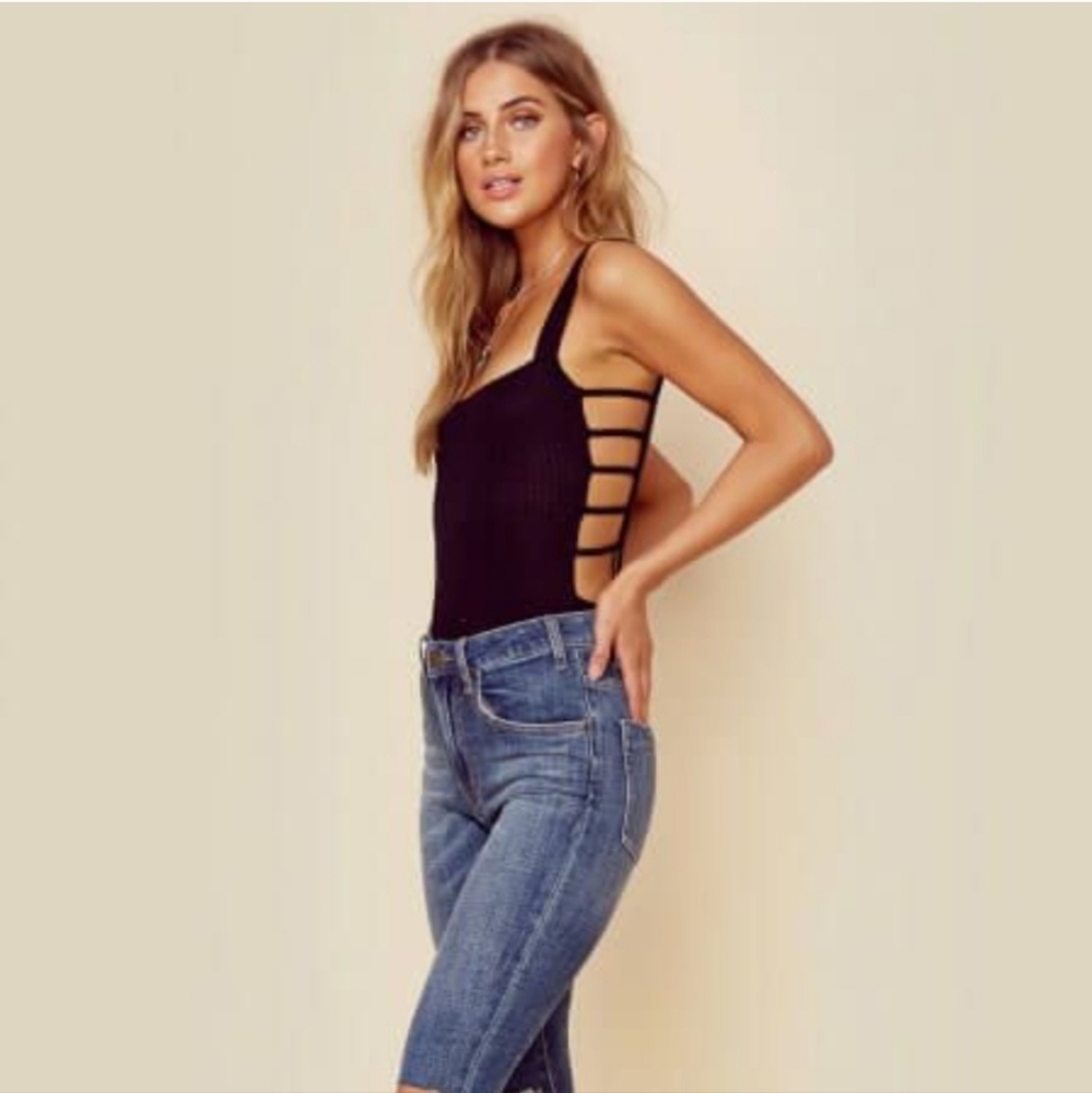 Blue Life Black Ribbed Bodysuit With Ladder Cutouts